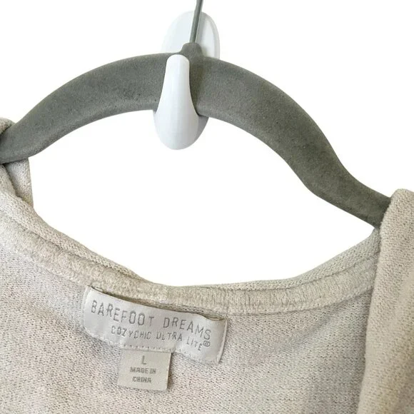 Barefoot Dreams CozyChic Ultra Lite Hooded Seashore Cardigan Sand Cream Size L - Picture 5 of 6